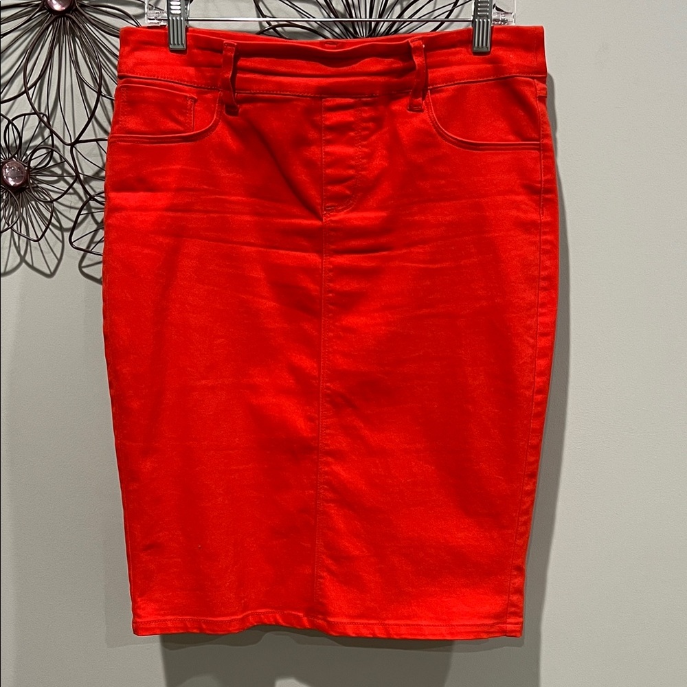 Red Denim Pencil Skirt